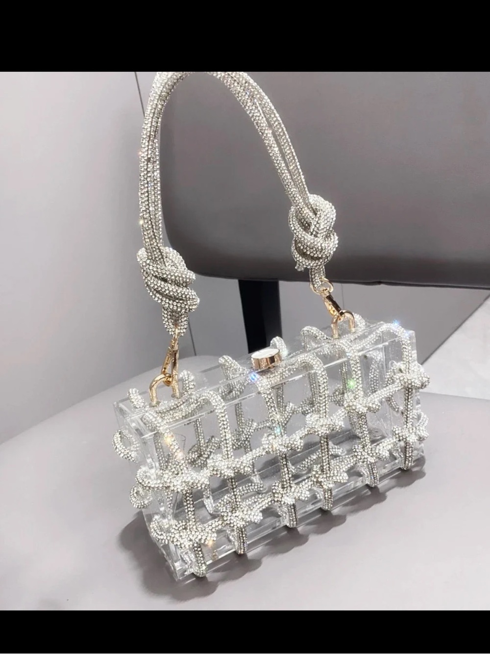 Clear Silver Beaded Cage Handbag - Women Bags